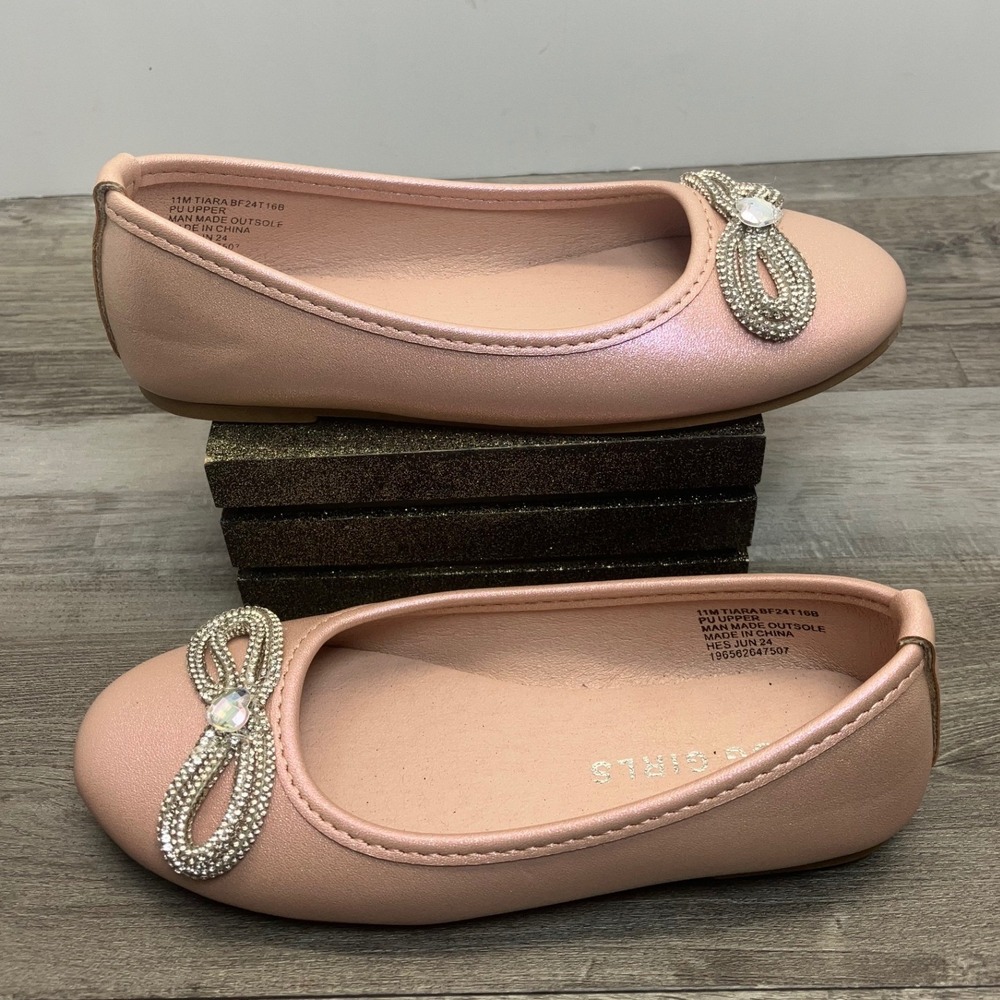 BCBG Girls Tiara Pink Pearlescent Rhinestone Bow Ballet Flats Shoes Size 11M